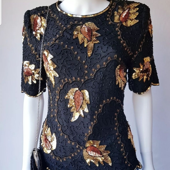 Vintage Hand Embroidery Silk Blouse π - Picture 6 of 9